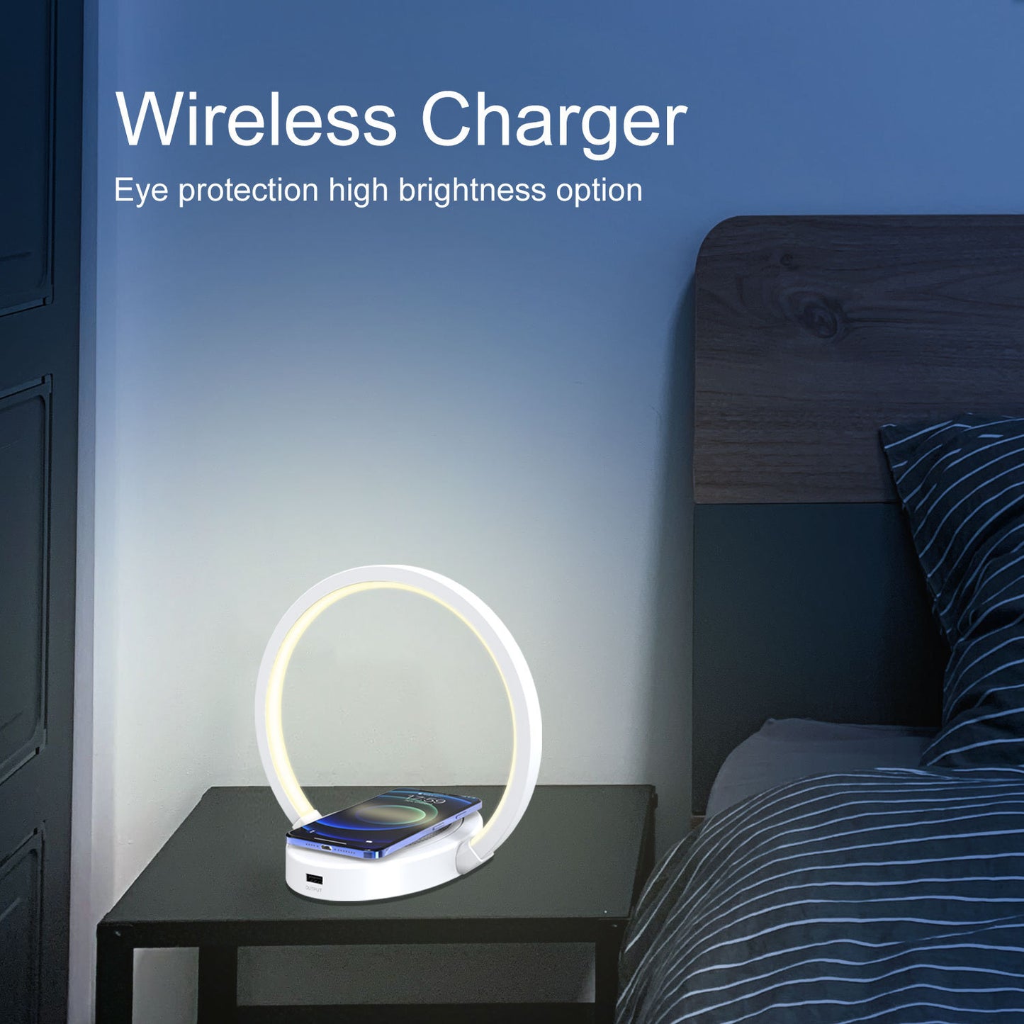 Phone Holder with Bluetooth Speaker, Table Light & Wireless Charger