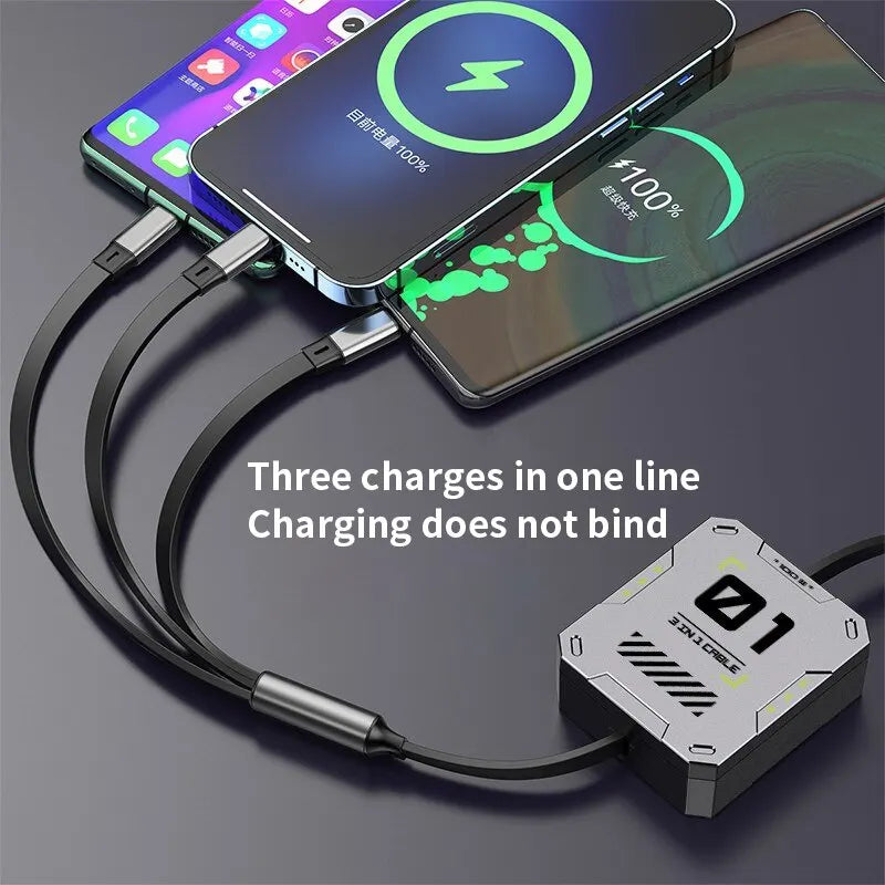 3 in 1 Multi Retractable 60w Fast Charging Cable