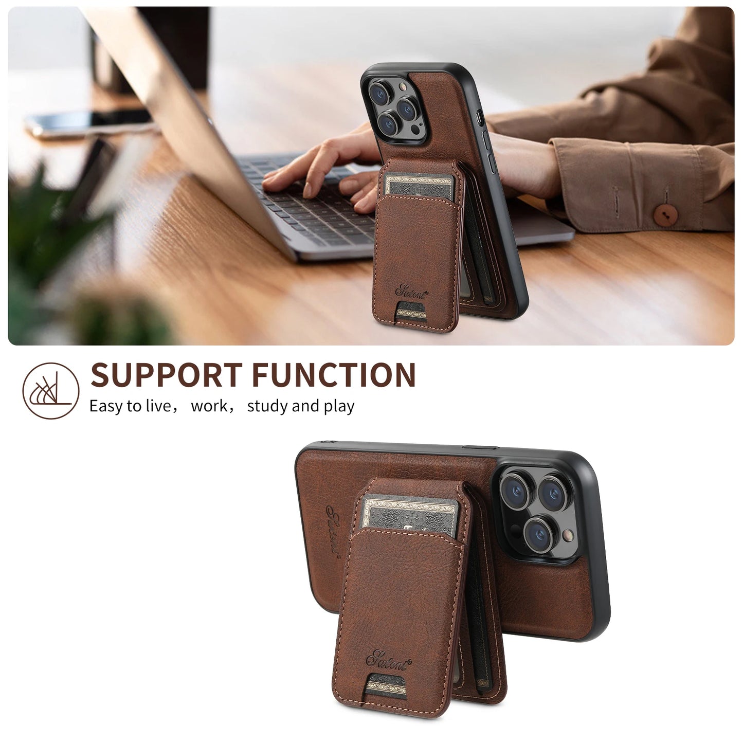 Leather Wallet Phone Case & Card Holder For iPhone