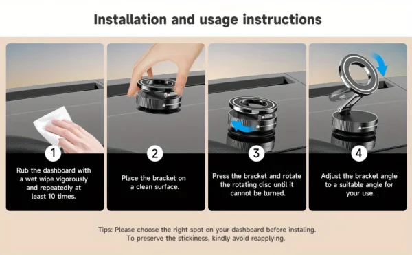 Home-single product magnetic suction cup phone mount for magsafe 360° adjustable magnetic car phone holder pocket size foldable car mount