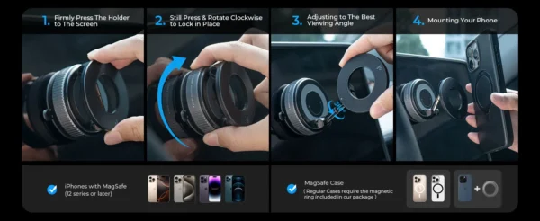 Home-single product magnetic suction cup phone mount for magsafe 360° adjustable magnetic car phone holder pocket size foldable car mount