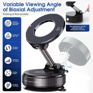 magnetic suction cup phone mount for magsafe 360° adjustable magnetic car phone holder pocket size foldable car mount