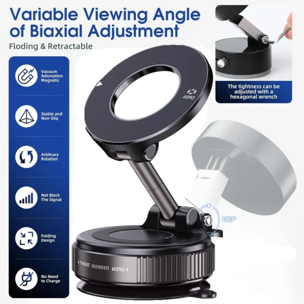 Home-single product magnetic suction cup phone mount for magsafe 360° adjustable magnetic car phone holder pocket size foldable car mount